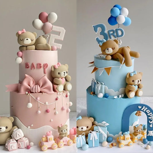 Cake Topper Ours Rose & Bleu – Décoration Gâteau Baby Shower, Anniversaire Enfant & Mariage