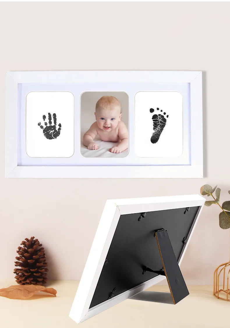 Kit Empreintes Bébé Premium – Cadre Photo 32x18cm + Tampon Encre | Souvenir Naissance 0-6 Mois