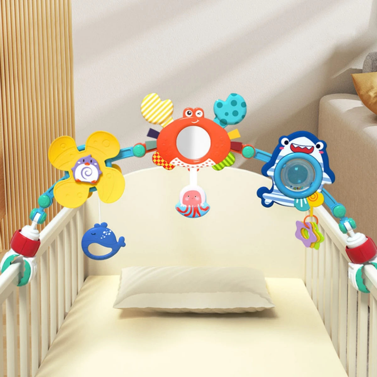 Hochet Bébé Arc Pliable Interactif – Jouet Éveil Lit & Poussette ABS+PP | 3 Styles | 0-24 Mois