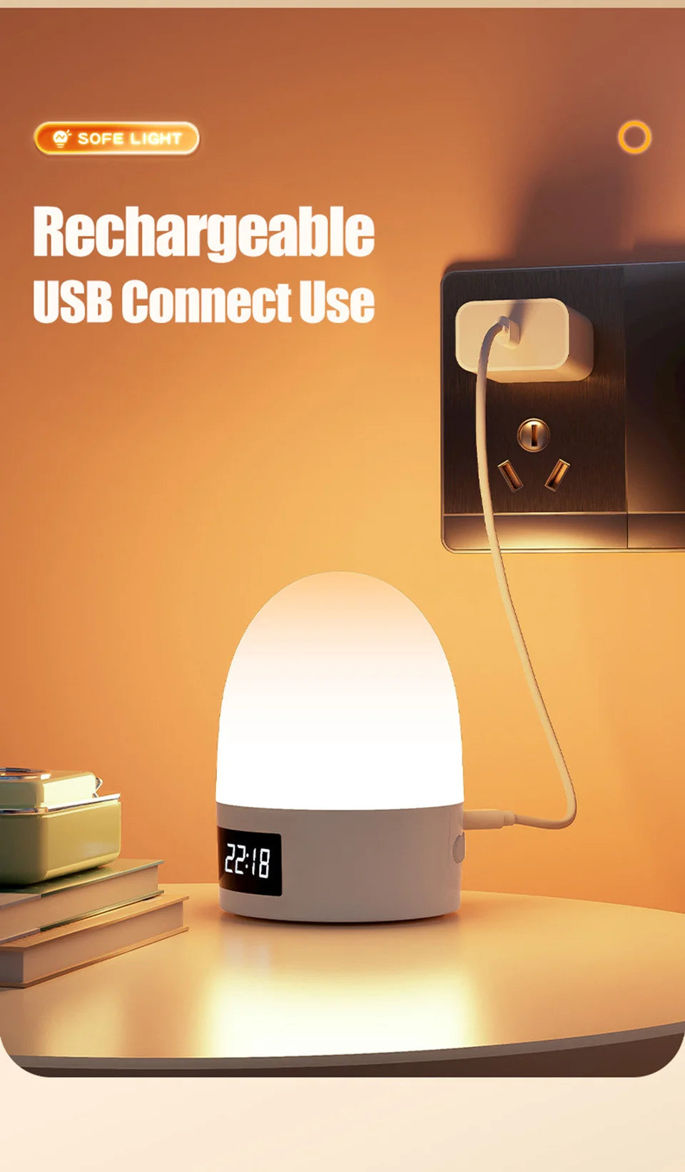Veilleuse LED Tactile Rechargeable Bébé – 3 Couleurs & Luminosité Réglable USB-C | 9 Modèles Chambre Enfant