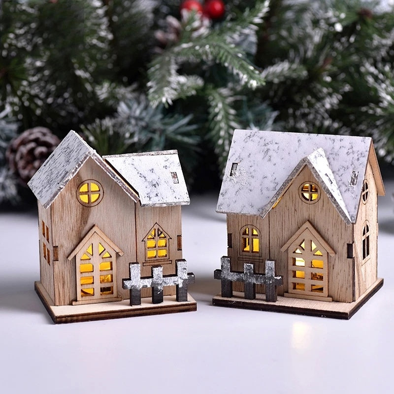 Maison Bois Lumineuse Noël LED – Village de Noël Miniature & Décoration Chalet Lumineux