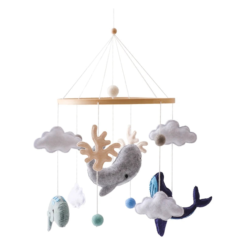 Mobile Musical Bébé Bois & Feutre — Cloche Lit Animaux Cartoon | Boîte à Musique & Support | 36 Modèles