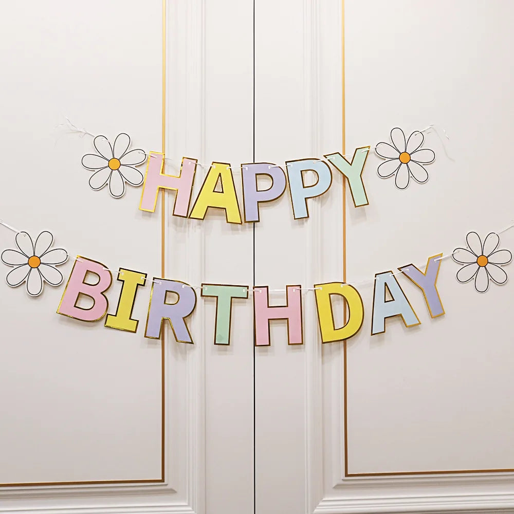 Guirlande Fanions Marguerite Blanche – Décoration Anniversaire Bohème Florale & Baby Shower
