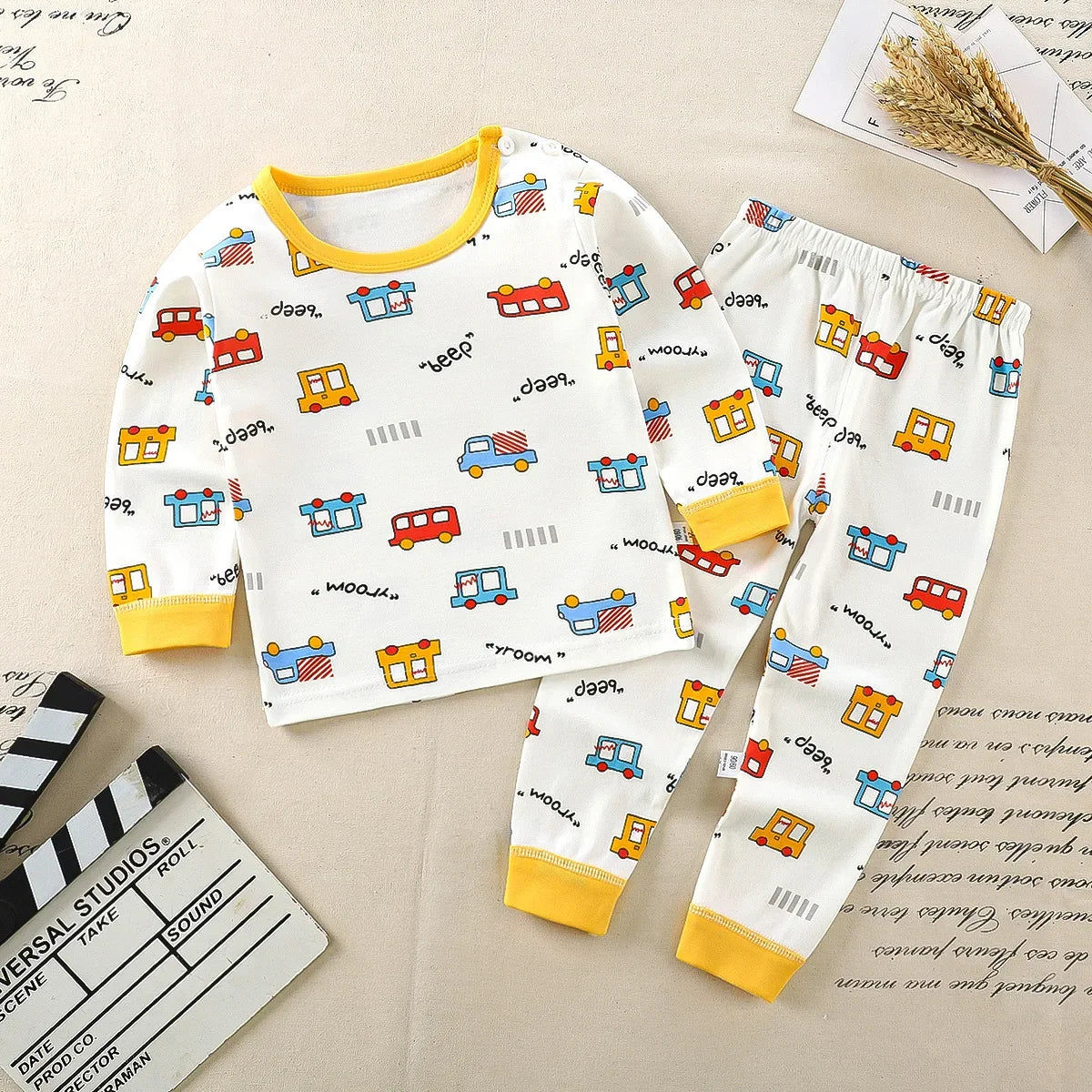 Kids 2-Piece Cotton Pajamas — Cartoon Top & Pants, Unisex Fall Winter 9M-7 Years