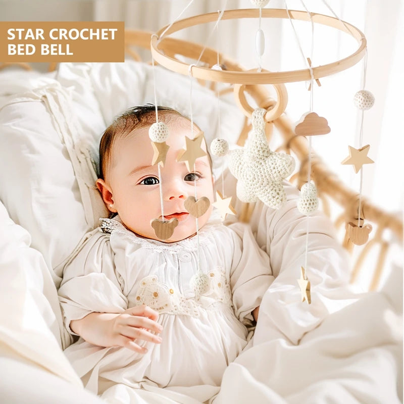 Mobile Hochet Bois & Crochet Bébé – Cloche Lit Étoiles & Pendentifs | Support Nuage | 27 Modèles