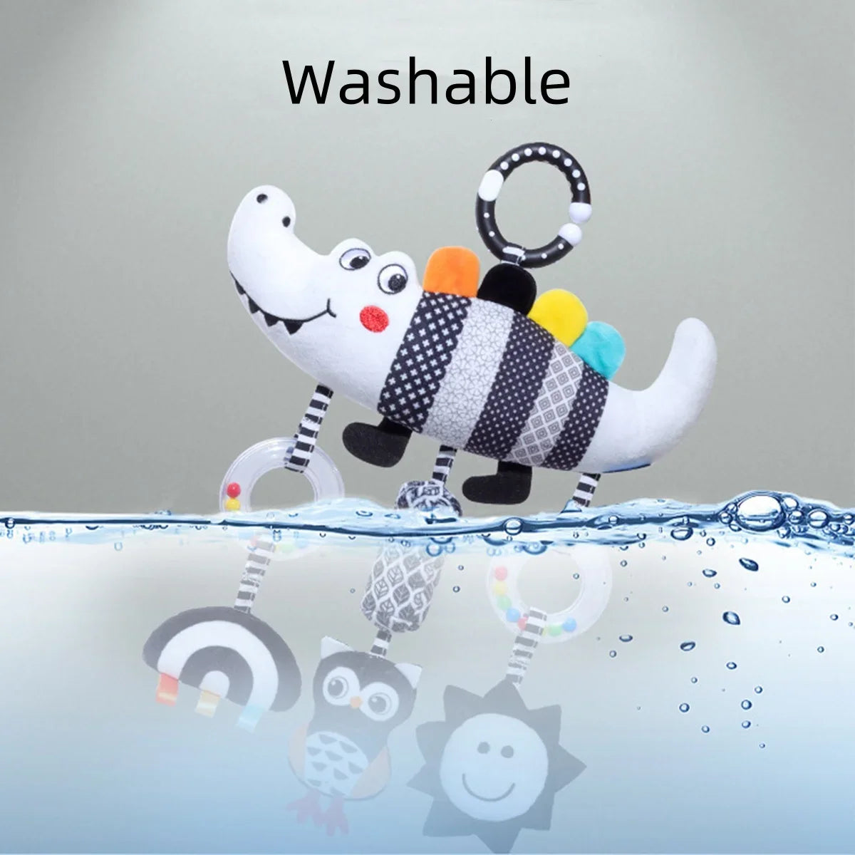 Hochet Suspendu Bébé Peluche Animal Noir & Blanc – Poussette Siège Auto Lit Éveil Nouveau-Né 0-36 Mois