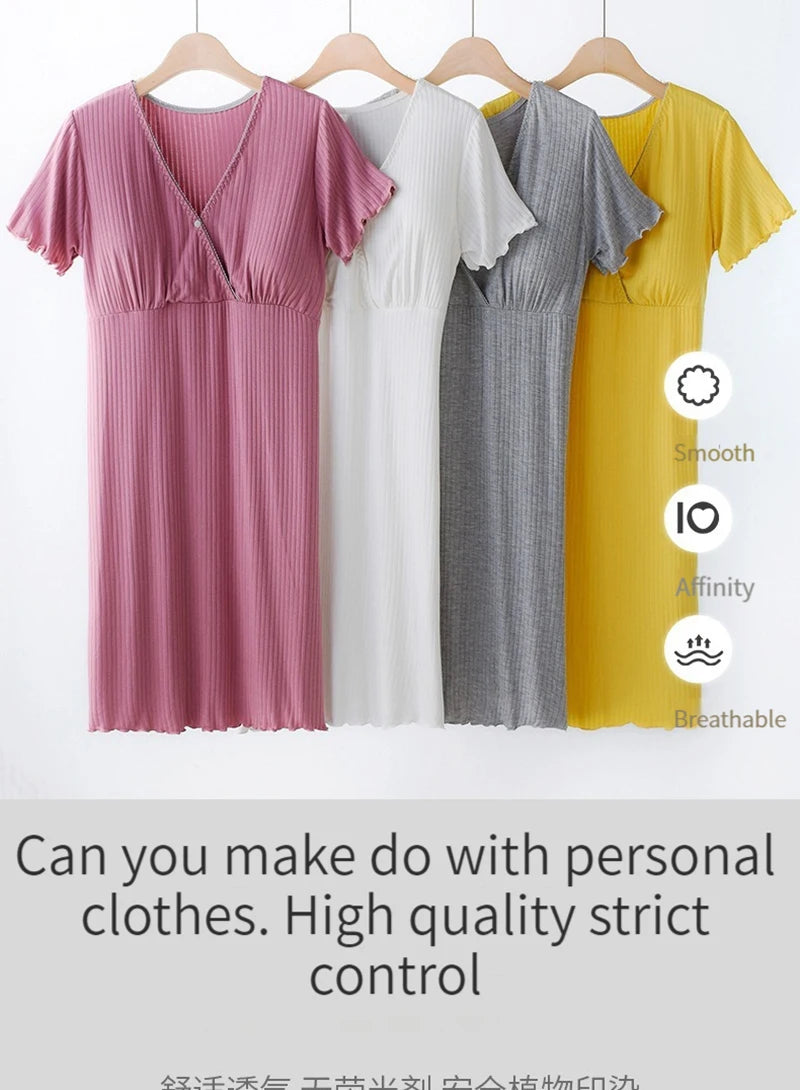 Chemise de Nuit Maternité Allaitement — Modal Doux, Pyjama Grossesse Ample Femme