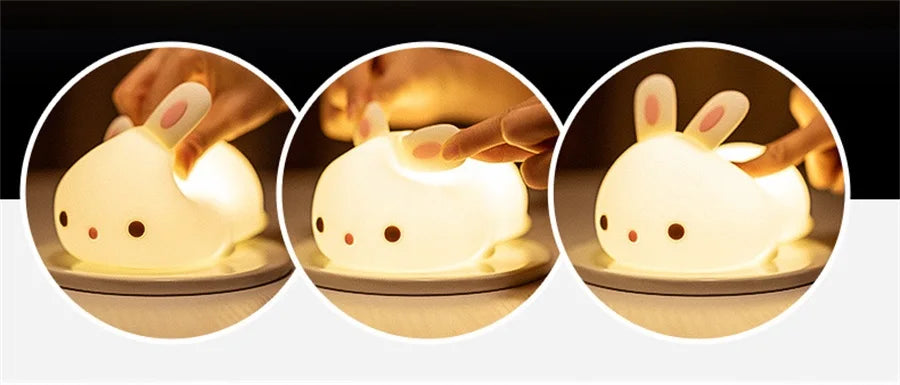 Veilleuse lapin bébé RGB — Silicone Tactile 16 Couleurs Rechargeable USB | Chambre Bébé & Enfant