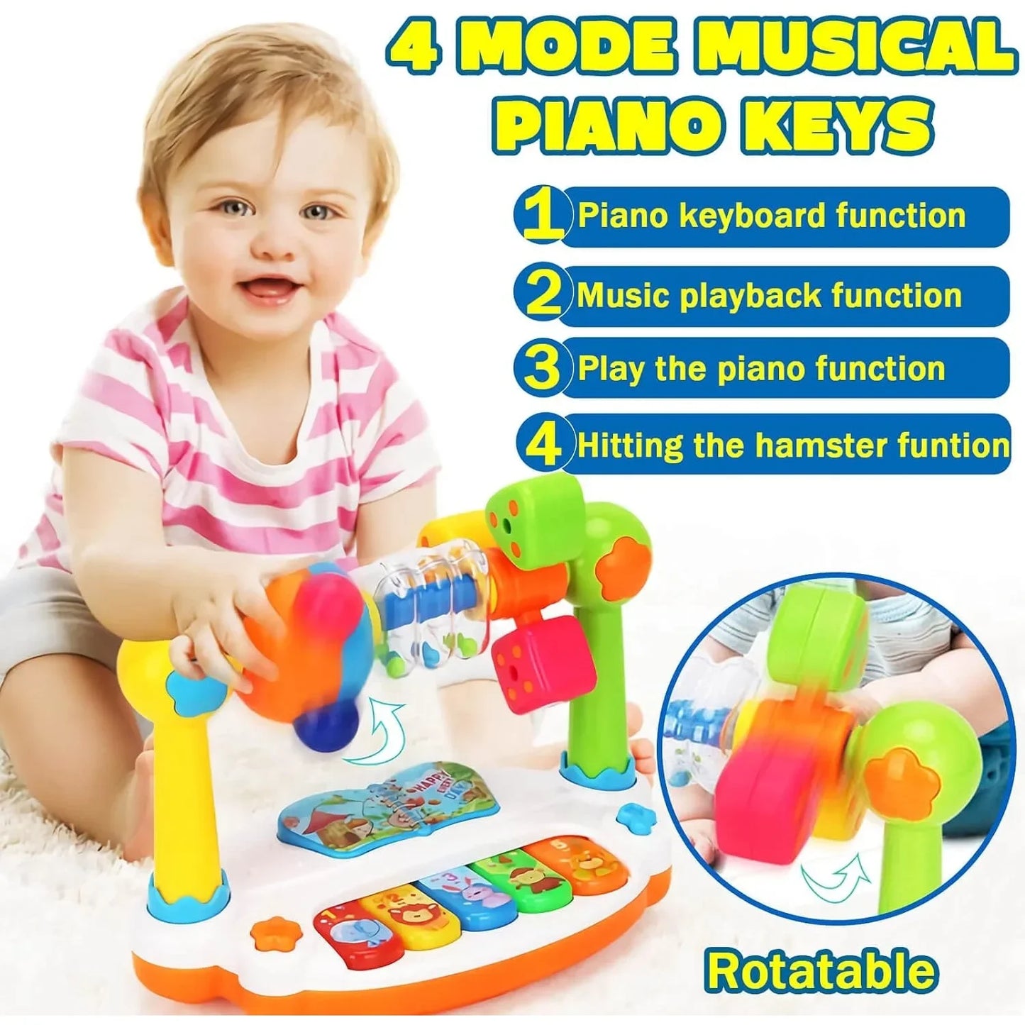 Piano Bébé Musical Rotatif Lumineux – Clavier Éveil Son & Lumière Tout-Petit 1 2 Ans
