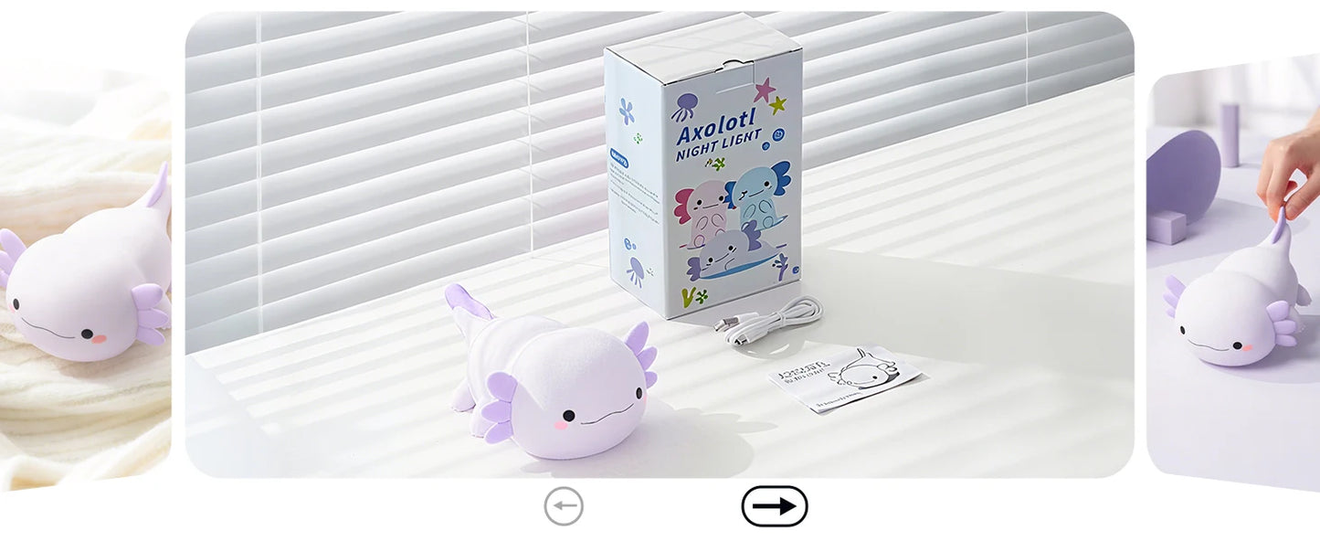 Veilleuse axolotl silicone — Lampe de Nuit LED Kawaii Rechargeable | Chambre Enfant & Bébé