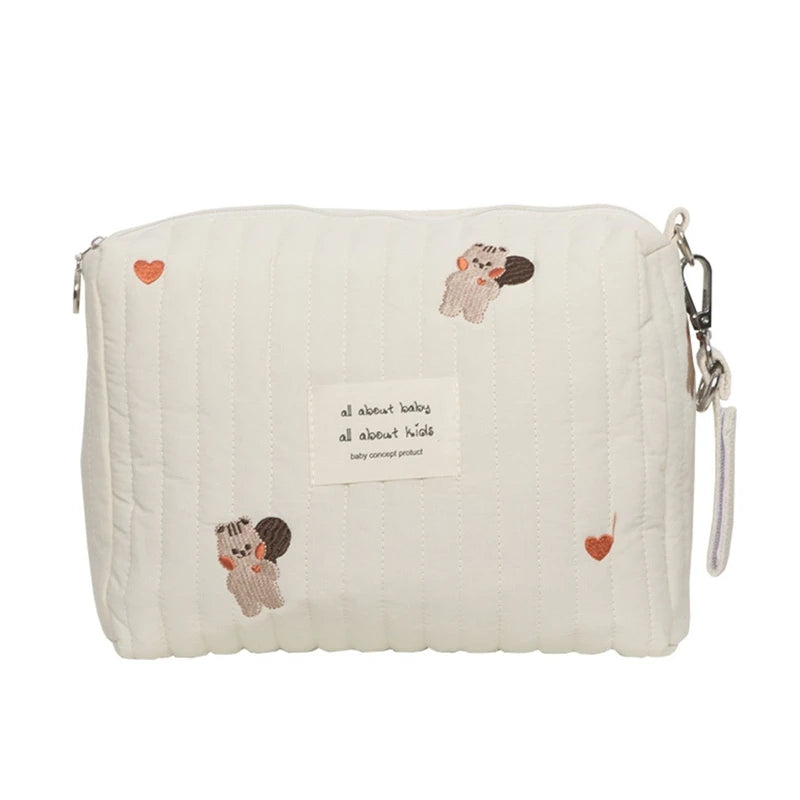 Organisateur de Sac à Langer pour Poussette – Motif Ours Brodé – Léger et Multifonction en Coton