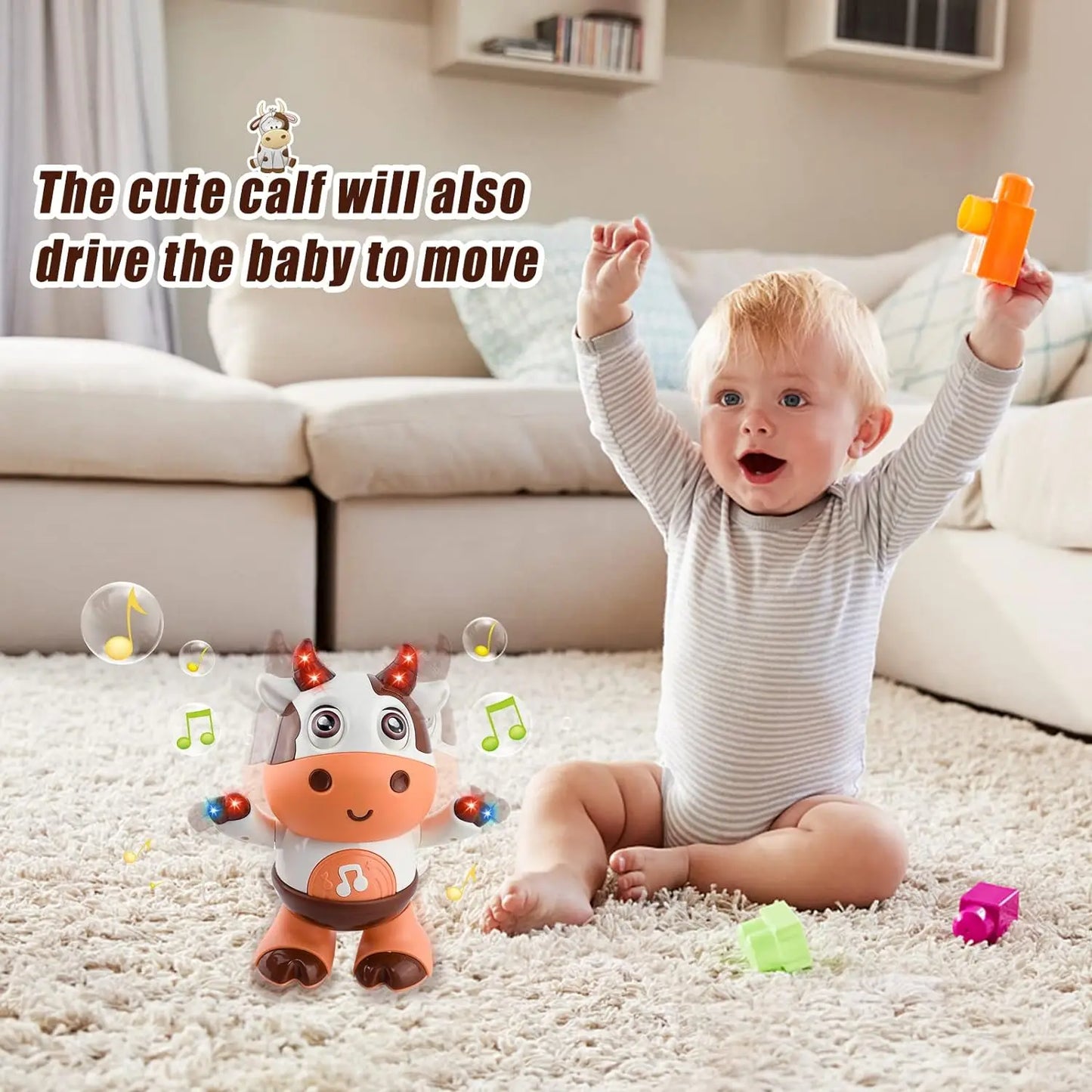 Vache Dansante Bébé – Peluche Musicale Électrique Chansons & Mouvements Interactifs 1-3 Ans