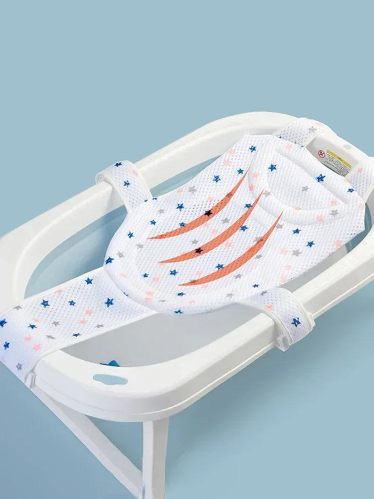 Filet de Bain Bébé avec Coussin Oreiller – Siège Antidérapant Ajustable Nouveau-Né | Rose, Bleu & Étoile