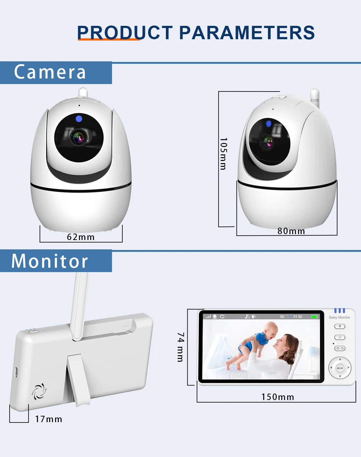 Babyphone Vidéo 5 Pouces PTZ – Capteur Température, Berceuses & Zoom | Meilleur Rapport Qualité-Prix
