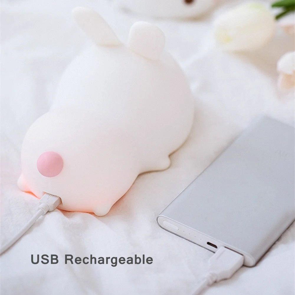 Veilleuse lapin bébé RGB — Silicone Tactile 16 Couleurs Rechargeable USB | Chambre Bébé & Enfant