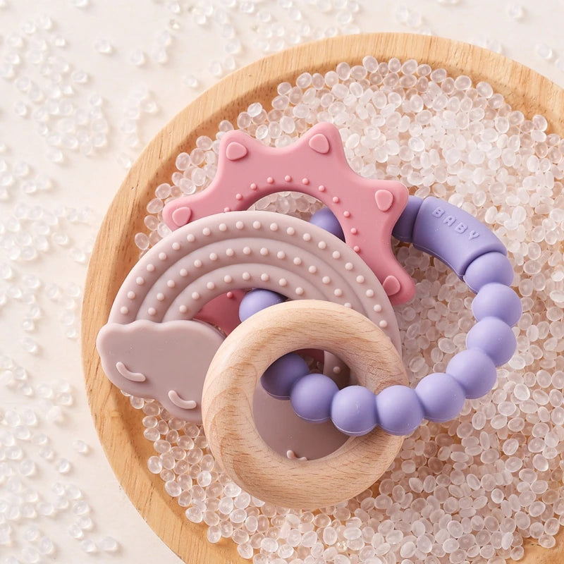 Anneau de Dentition Silicone Bébé – Jouet Sensoriel Sans BPA | 0-12 Mois