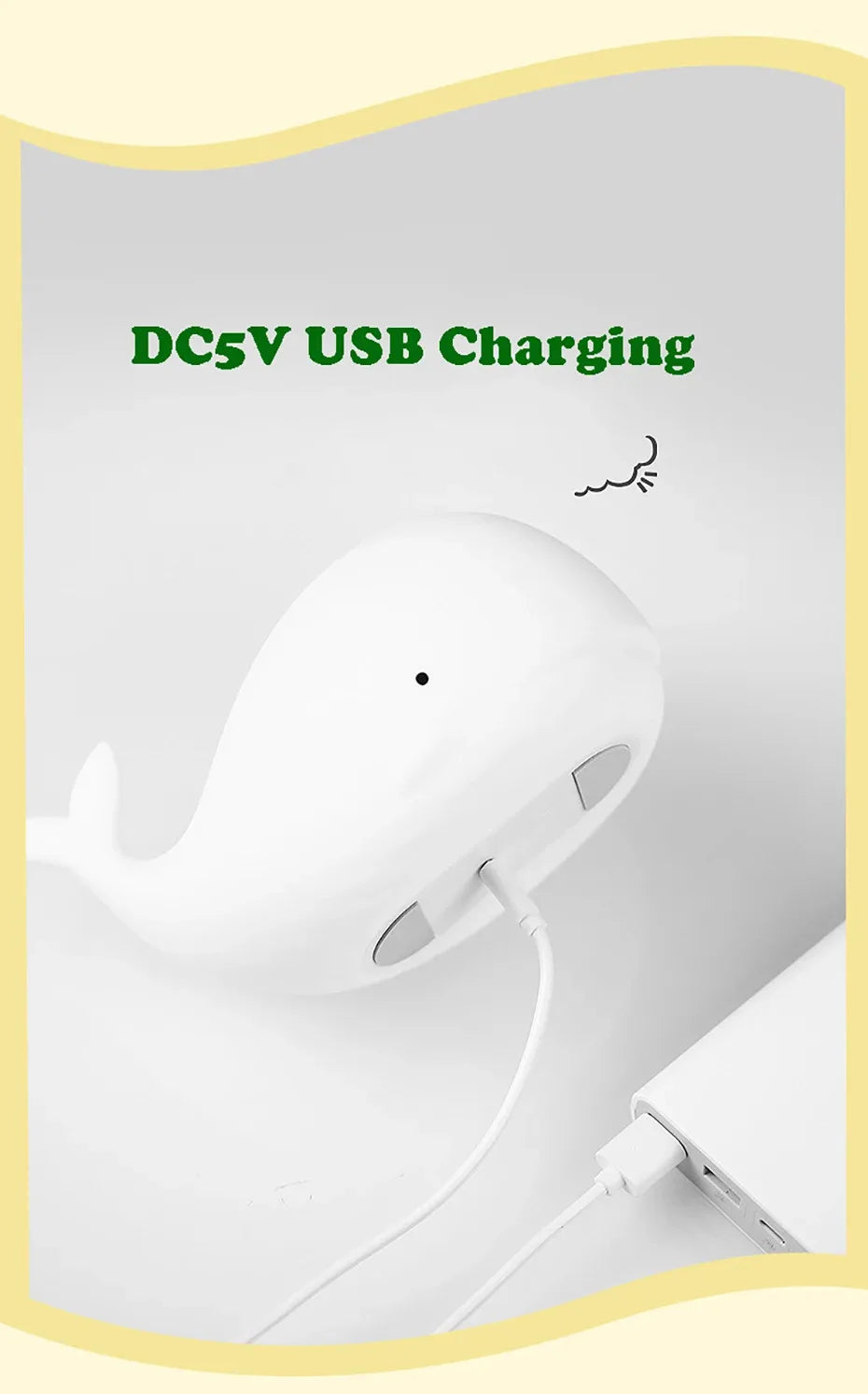 Veilleuse baleine bébé silicone — LED 7 Couleurs Tactile Rechargeable USB Minuterie 3h | Chambre Bébé & Enfant