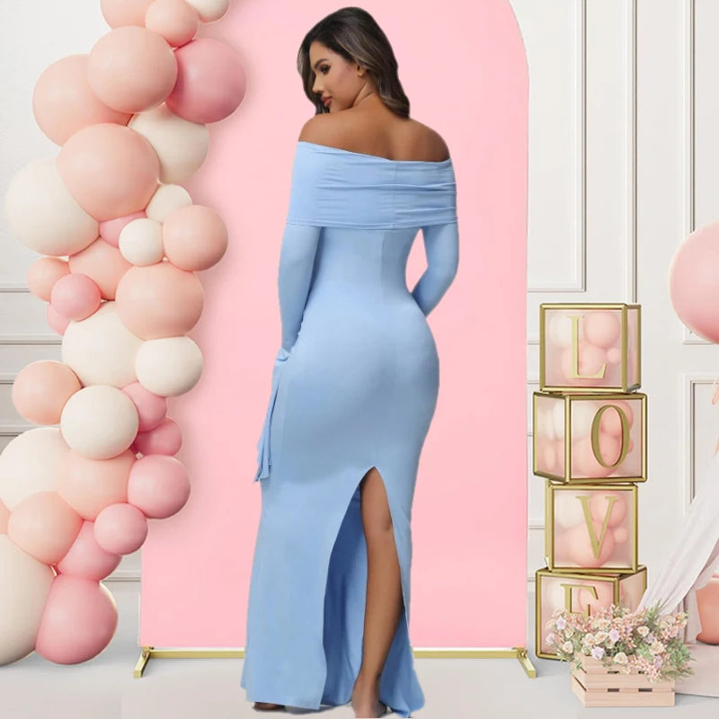 Robe Maternité Séance Photo — Épaules Dénudées, Manches Longues, Bodycon Grossesse