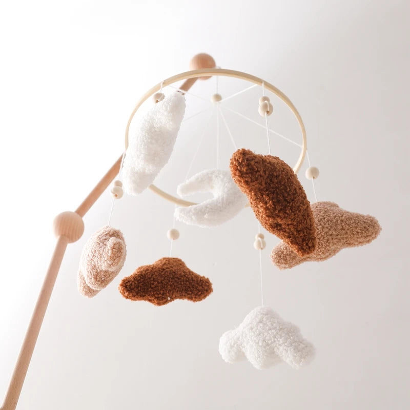 Mobile Hochet Bois & Crochet Bébé – Cloche Lit Étoiles & Pendentifs | Support Nuage | 27 Modèles