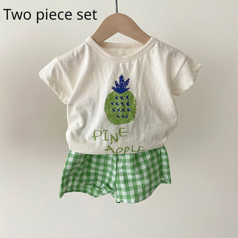 Pyjama Été Enfant Coton — Sans Manches, Motif Fruits & Légumes, Unisexe 80-120 cm
