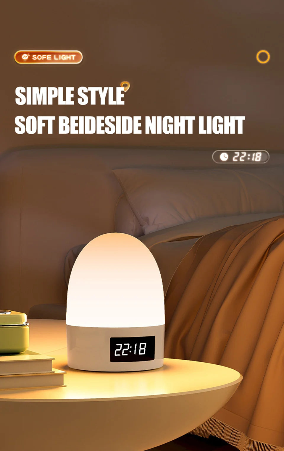 Veilleuse LED Tactile Rechargeable Bébé – 3 Couleurs & Luminosité Réglable USB-C | 9 Modèles Chambre Enfant
