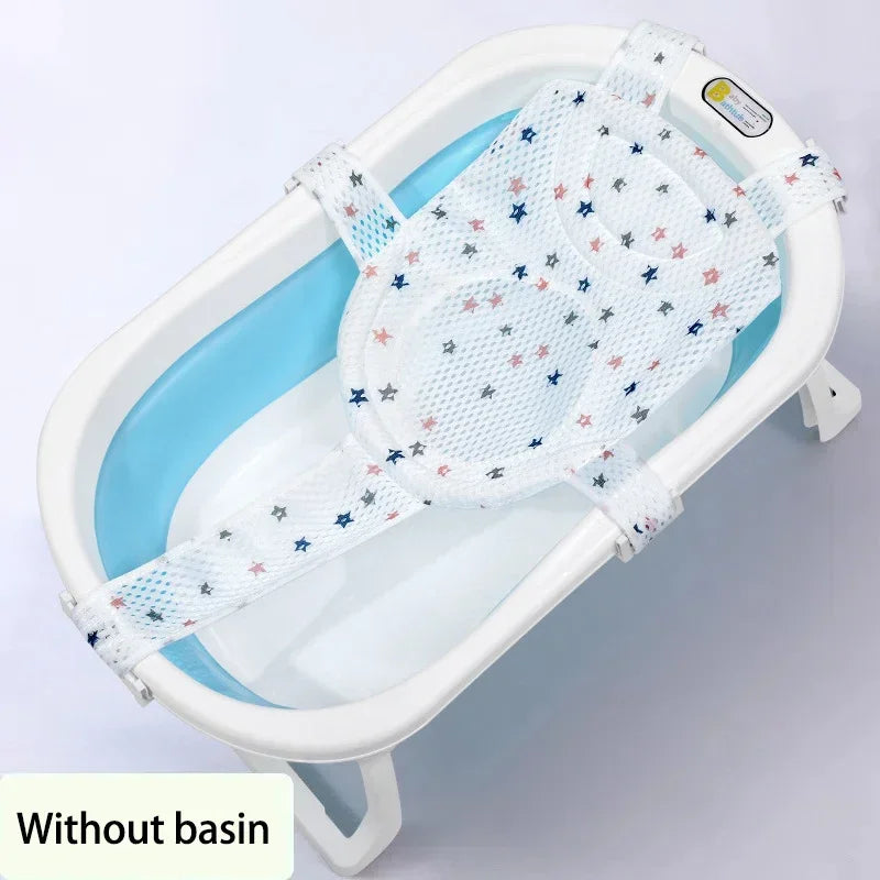 Filet de Bain Bébé avec Coussin Oreiller – Siège Antidérapant Ajustable Nouveau-Né | Rose, Bleu & Étoile