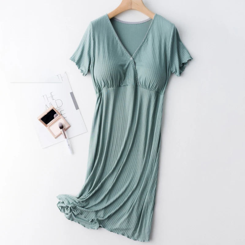 Chemise de Nuit Maternité Allaitement — Modal Doux, Pyjama Grossesse Ample Femme