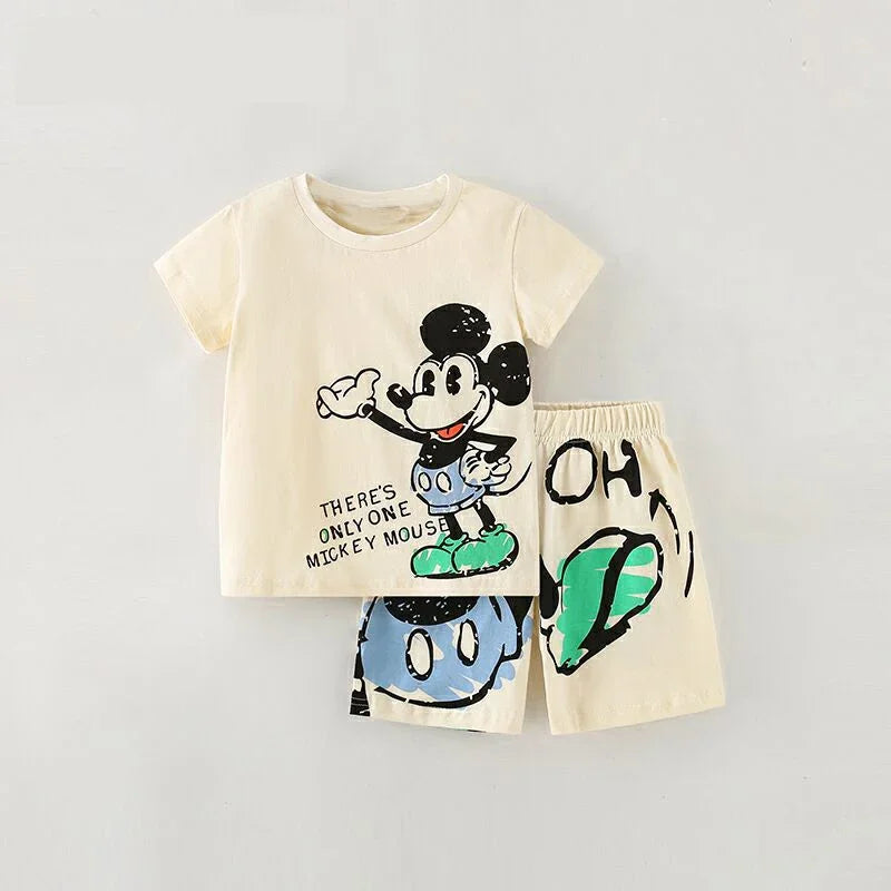 Ensemble Été Bébé 2 Pièces — T-Shirt Manches Courtes & Short Cartoon, Unisexe 9M-4 Ans