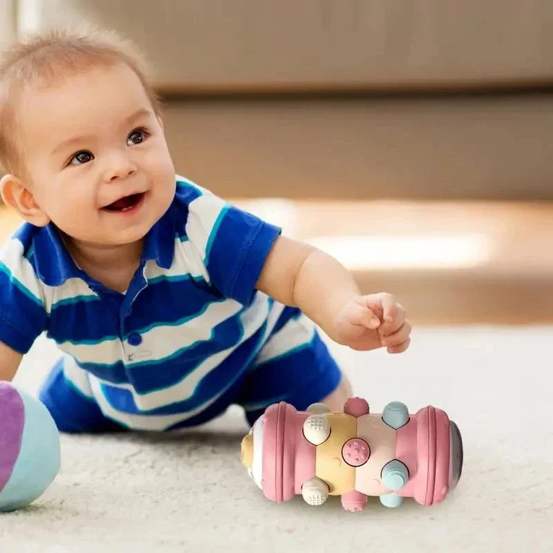 Rouleau de Ramper Montessori Bébé – Tummy Time Éveil Sensoriel 0-12 Mois | Bleu, Vert & Rose
