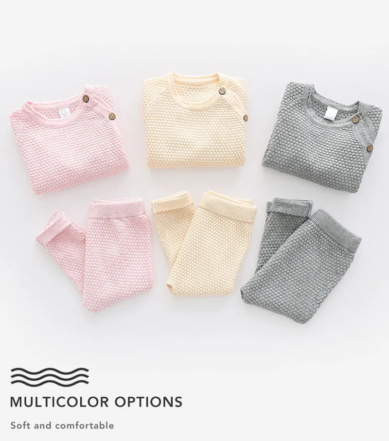 Ensemble Tricot Bébé Pyjama 2 Pièces — Pull Coton Boutonné & Pantalon, Unisexe 0-3M à 2-3 Ans