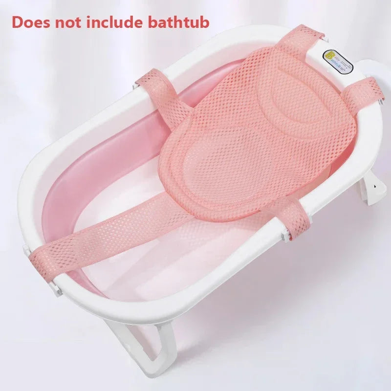 Filet de Bain Bébé avec Coussin Oreiller – Siège Antidérapant Ajustable Nouveau-Né | Rose, Bleu & Étoile
