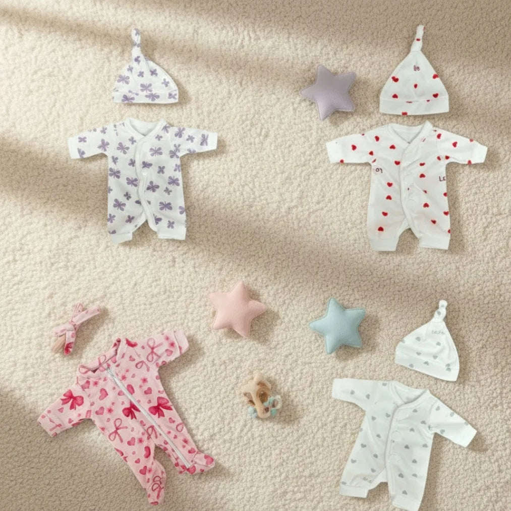 4 Styles Cutest Baby Romper Outfits for Size 8-9Inch Newborn Dolls Soft Touch Handmade High Quality Clothes With Hat