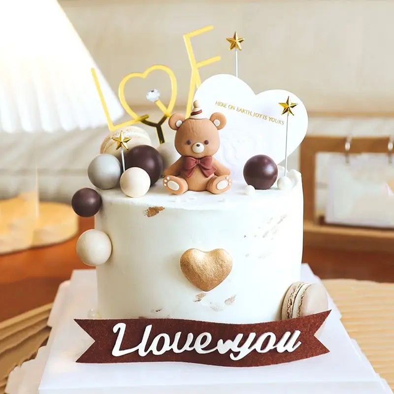 Pink Blue Bear Cake Topper Baby Shower Boy Girl Birthday Party Cake Decor Adult Birthday Gifts Wedding Cake Decorating Baking