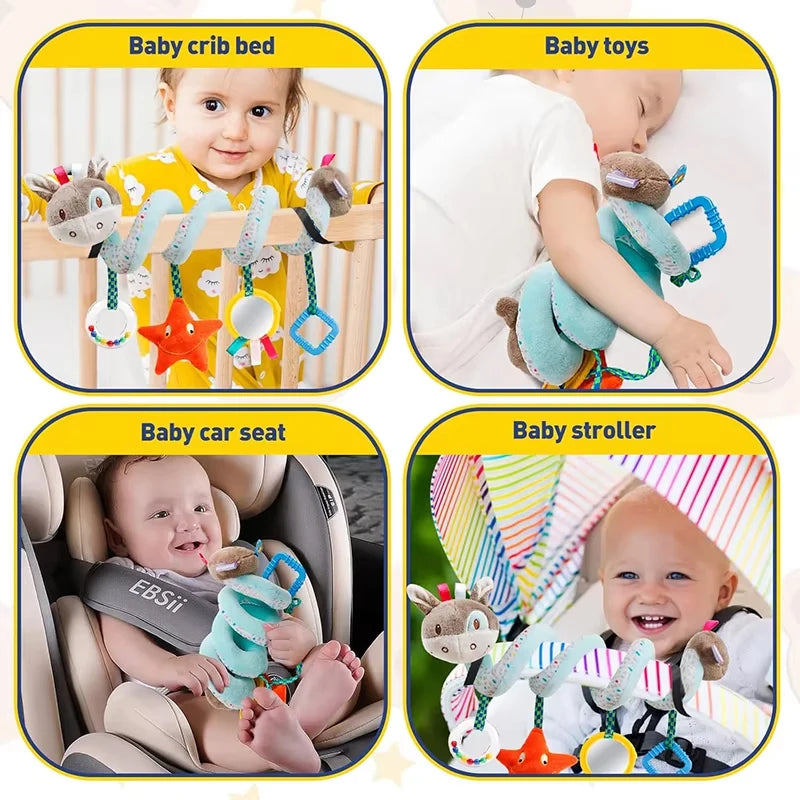 Jouet Spirale Peluche Bébé – Mobile Suspendu Éveil Poussette, Siège Auto & Lit | Motif Âne Adorable