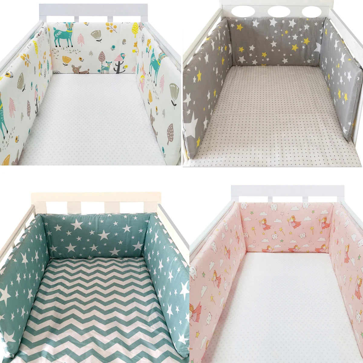 Tour de Lit Bébé Coton Épais 1 Pièce — Coussin Protège Barreaux Lavable | 24 Coloris Fille & Garçon