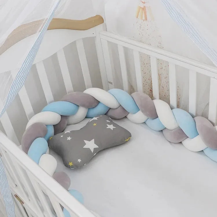 Tour de Lit Bébé Tressé Nœuds Coton PP – Pare-Chocs Berceau Nouveau-Né Large Choix Coloris 1M à 4M