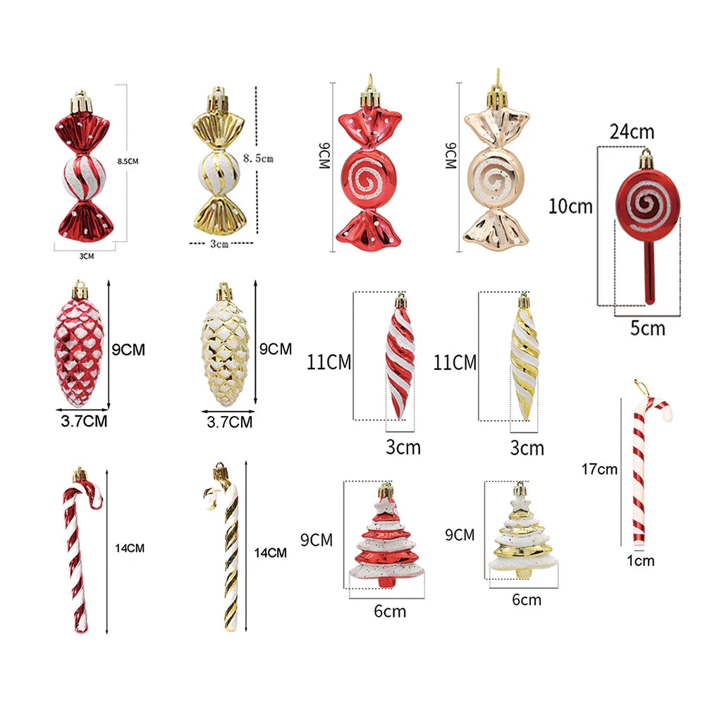 Canne de Bonbon & Pomme de Pin Rouge Or – Décoration Sapin Noël 2025 Tendance, Ornement Suspendu