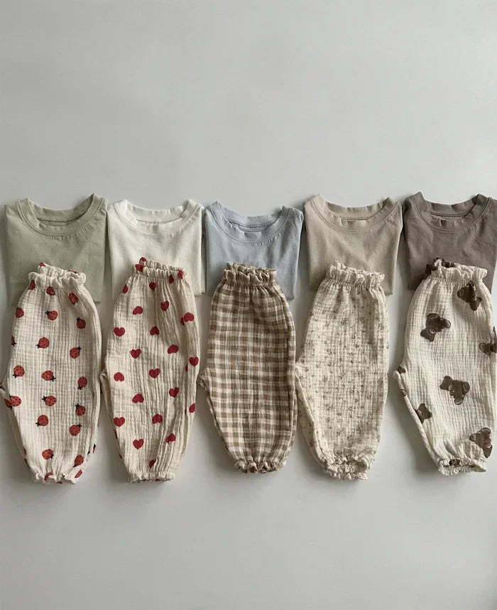 Pantalon Bébé Coton Bio – Mousseline Douce Imprimé Mignon Garçon & Fille 3-6M à 2-3 Ans