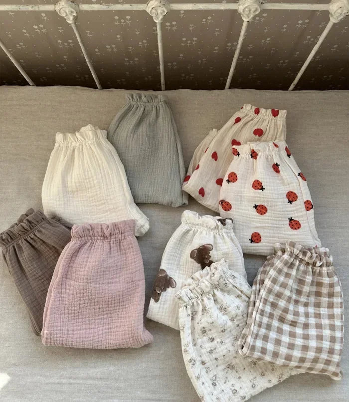 Pantalon Bébé Coton Bio – Mousseline Douce Imprimé Mignon Garçon & Fille 3-6M à 2-3 Ans