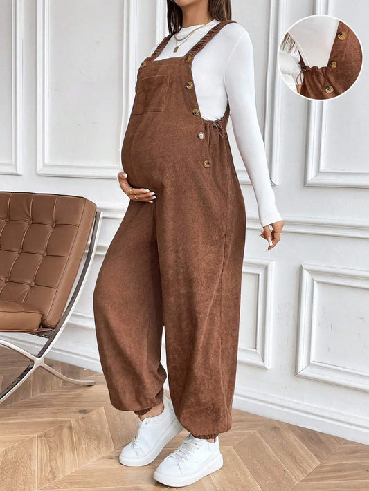 Salopette Maternité Velours Côtelé — Bretelles Réglables, Coupe Ample, Grossesse S-XL