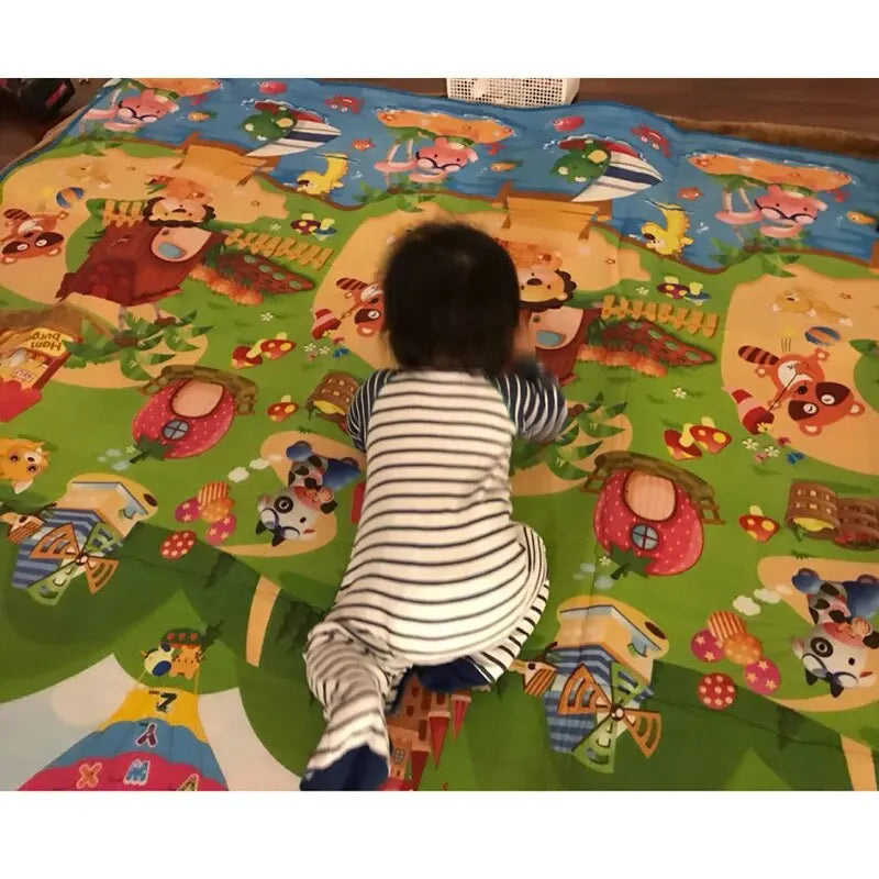 Tapis d’Éveil Éducatif Double Face Mousse 180x120cm – Ramper, Jouer & Apprendre | Motif Ferme & Lettres