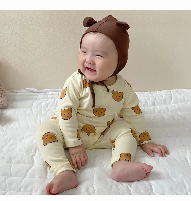 Pyjama Bébé 2 Pièces Coton — Haut Manches Longues & Pantalon, Unisexe Automne Hiver 3M-3 Ans