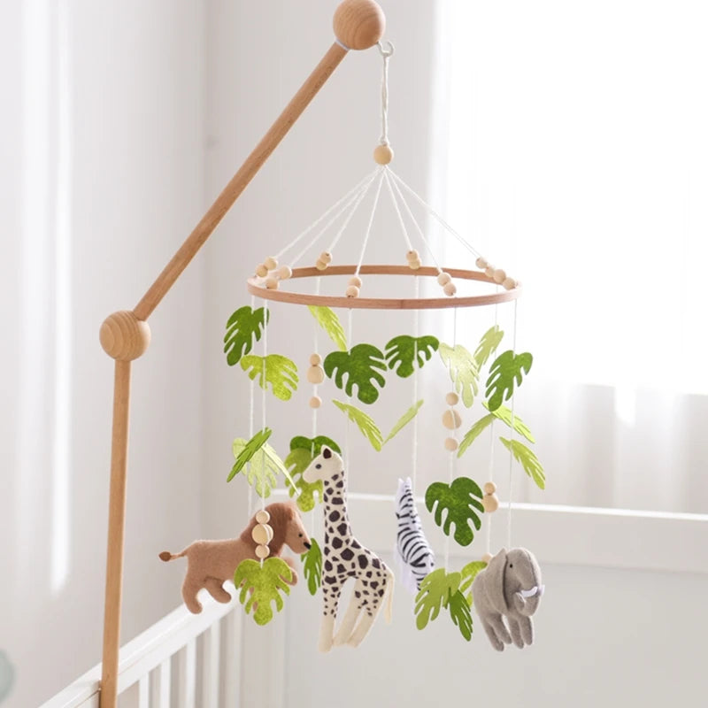 Mobile Hochet Bois & Feutre Forêt Bébé — Cloche Lit Animaux Cartoon & Support | 14 Modèles 0-12 Mois