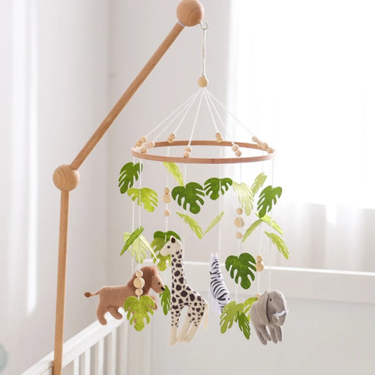 Mobile Hochet Bois & Feutre Forêt Bébé — Cloche Lit Animaux Cartoon & Support | 14 Modèles 0-12 Mois