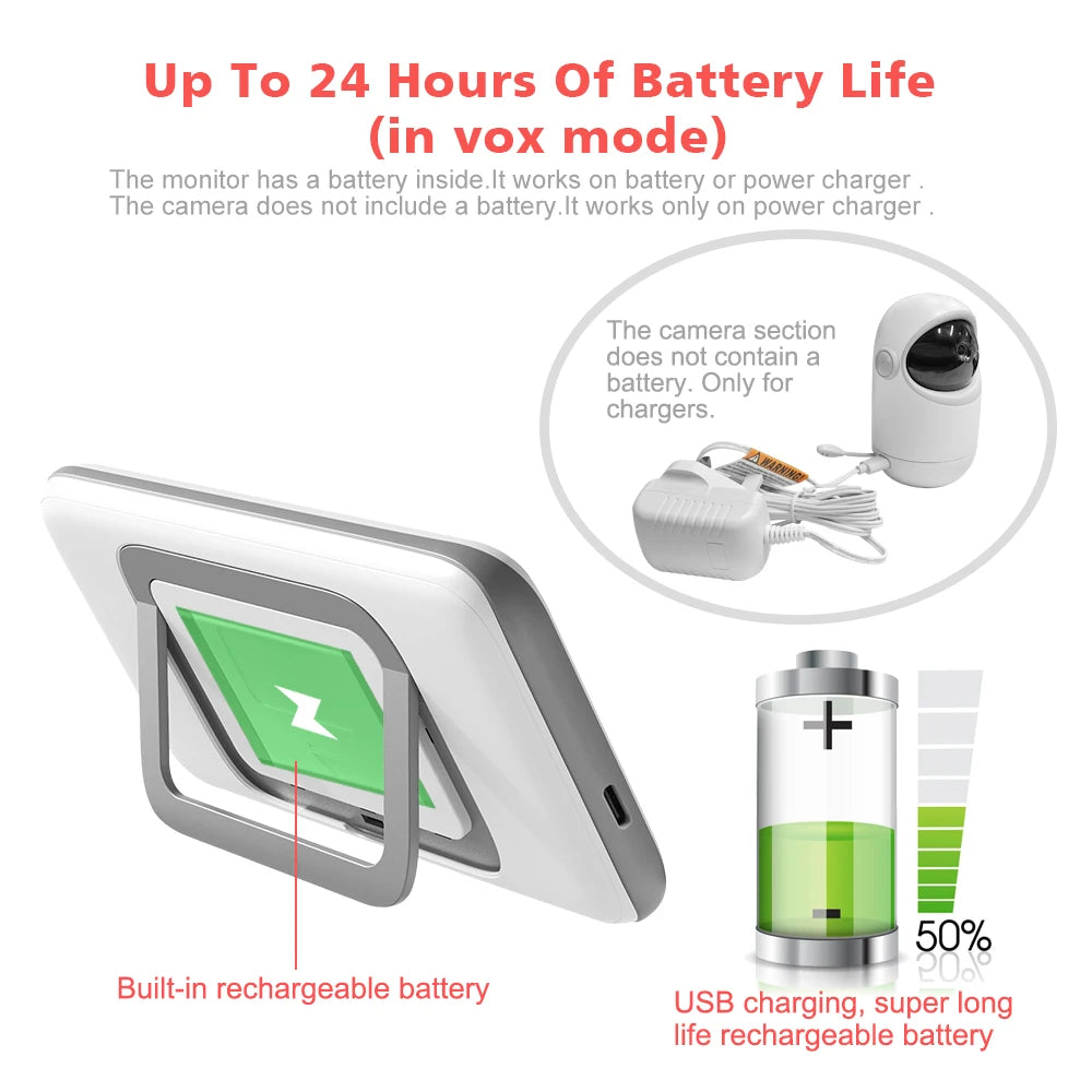 Babyphone Vidéo 4,3 Pouces Pan Tilt – Vision Nocturne, Audio Bidirectionnel 2,4G Sans Fil | VB801