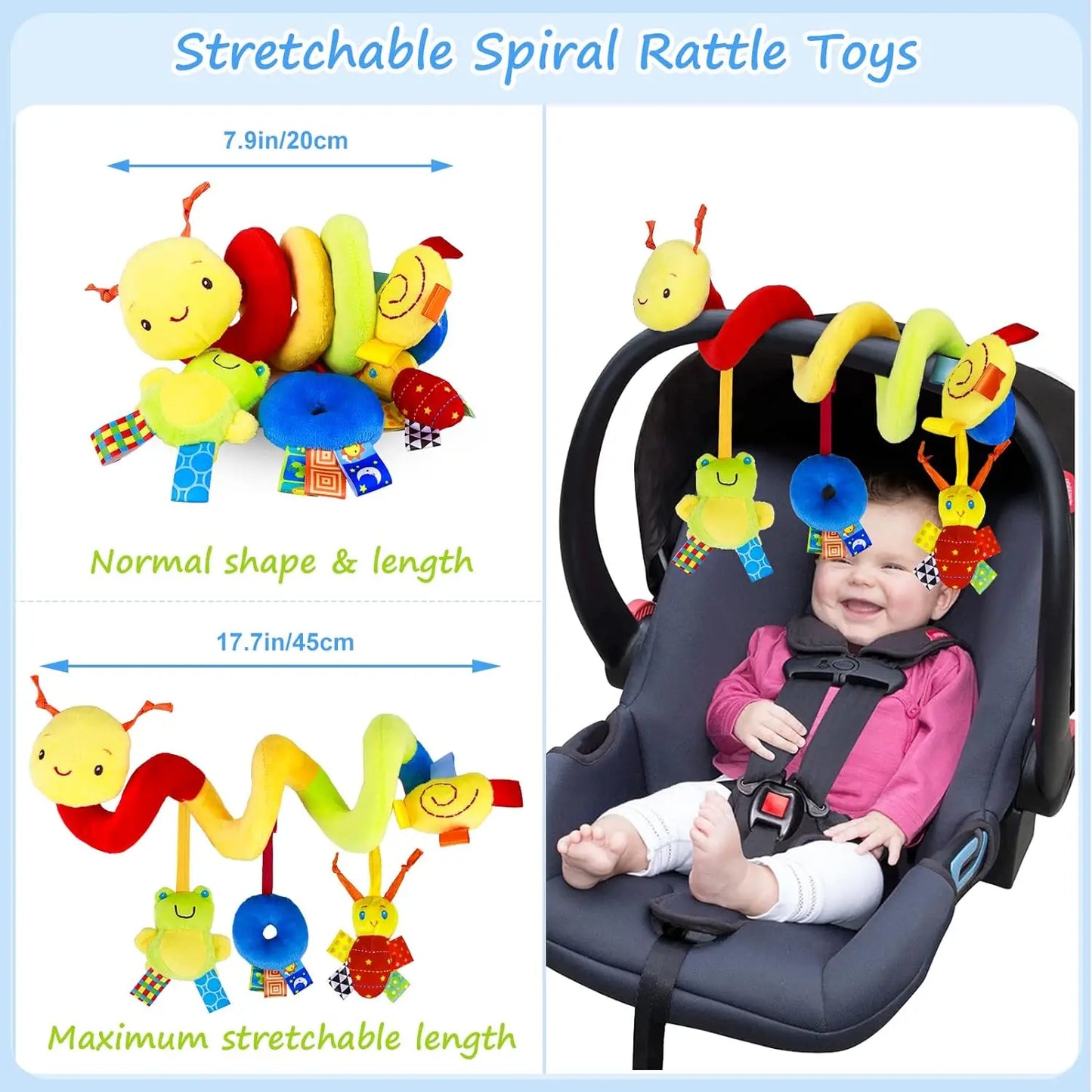 Jouet Siège Auto Bébé Spirale Hochet – Peluche Suspendue Éveil Sensoriel 0-12 Mois