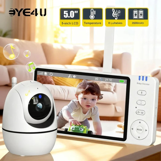 Babyphone Vidéo 5 Pouces PTZ – Capteur Température, Berceuses & Zoom | Meilleur Rapport Qualité-Prix