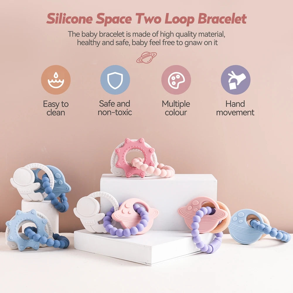 Anneau de Dentition Silicone Bébé – Jouet Sensoriel Sans BPA | 0-12 Mois