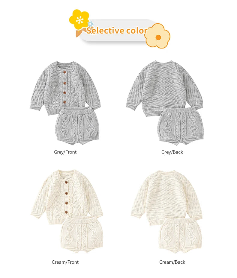 Ensemble Tricot Bébé 2 Pièces — Cardigan Coton Manches Longues & Pantalon, Unisexe 0-18 Mois