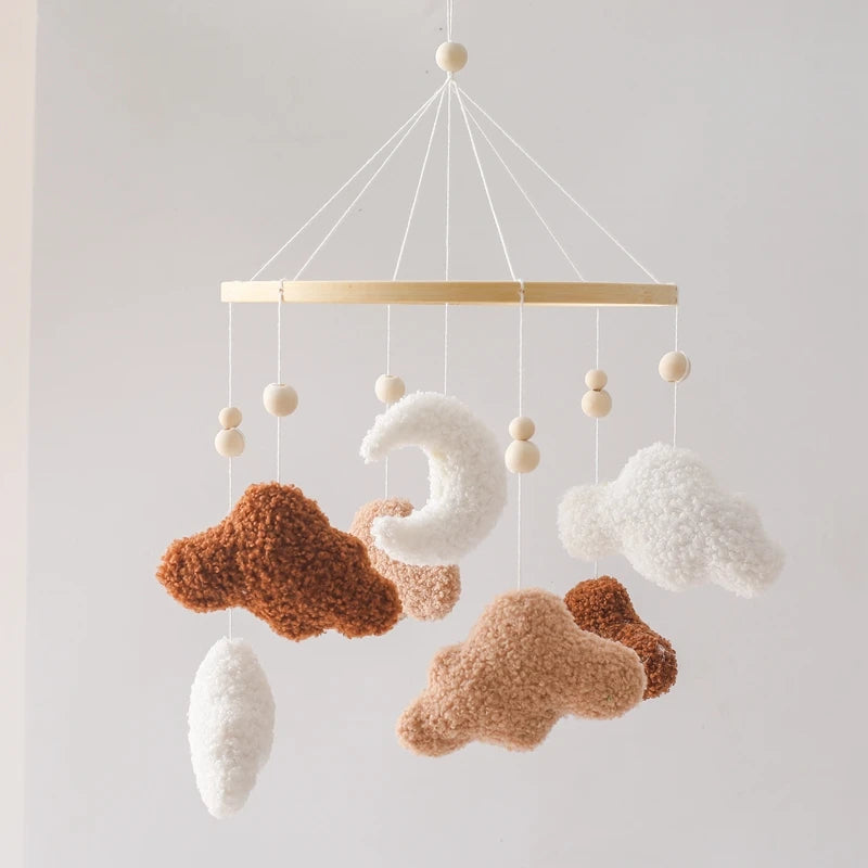 Mobile Hochet Bois & Crochet Bébé – Cloche Lit Étoiles & Pendentifs | Support Nuage | 27 Modèles